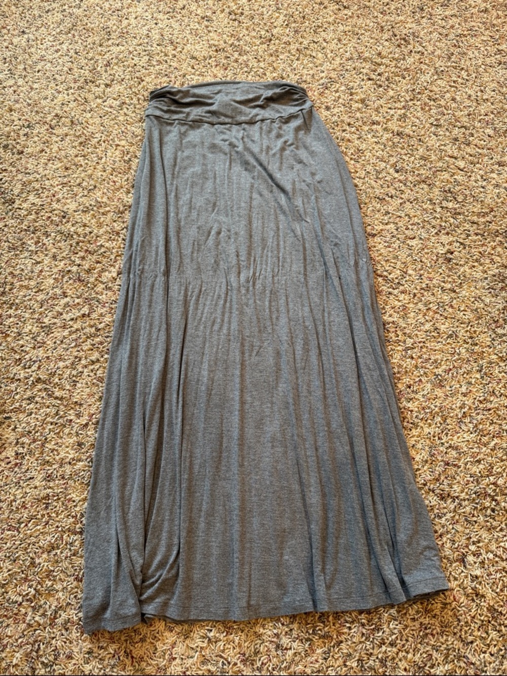 Women's Gray Maxi Skirt - Comfortable Fold-Over Waist - M